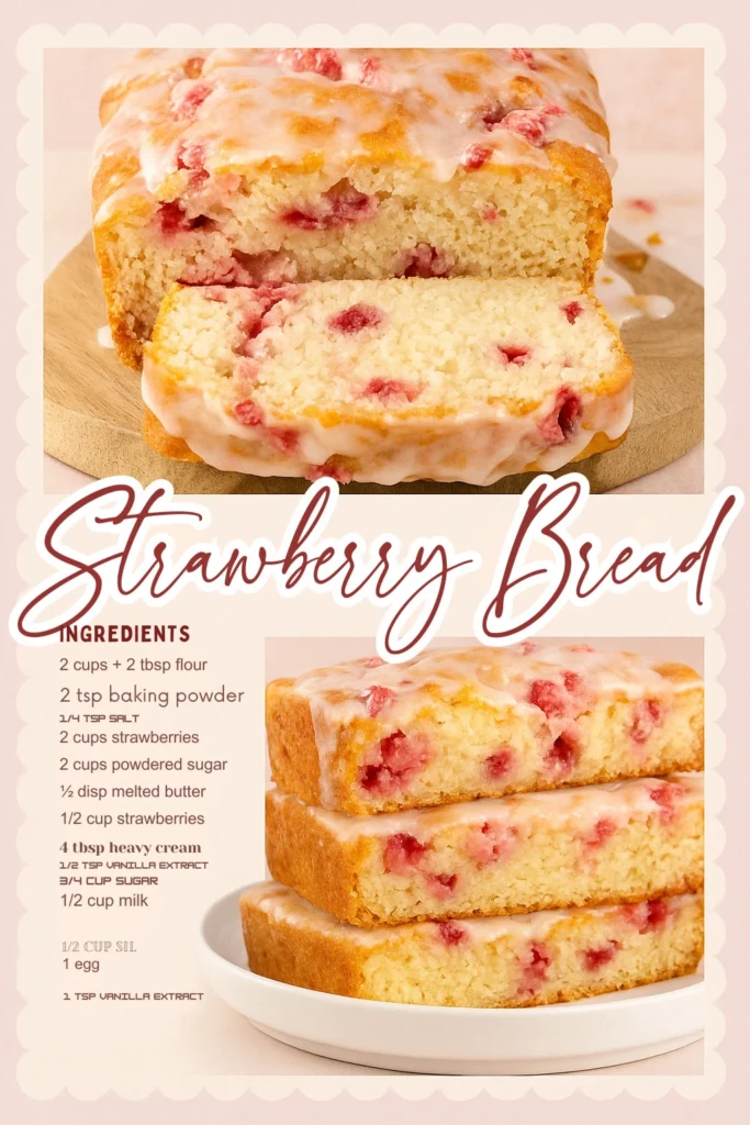 Homemade strawberry bread with fresh strawberries in a loaf