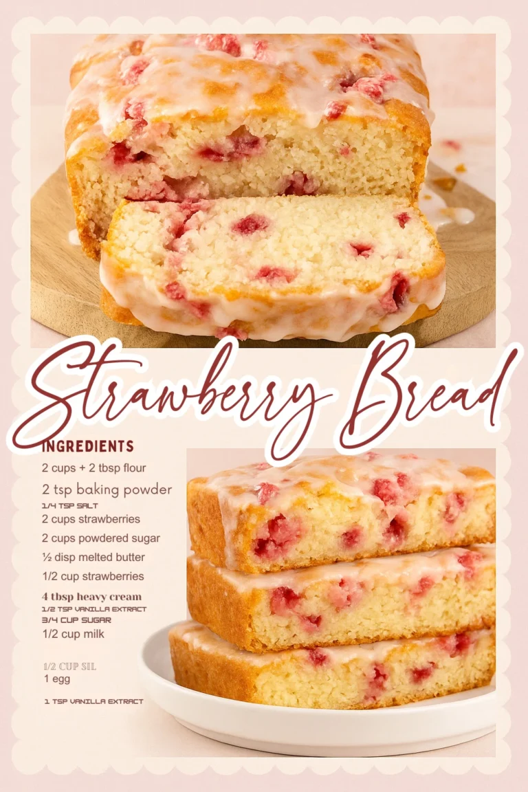 Homemade strawberry bread with fresh strawberries in a loaf