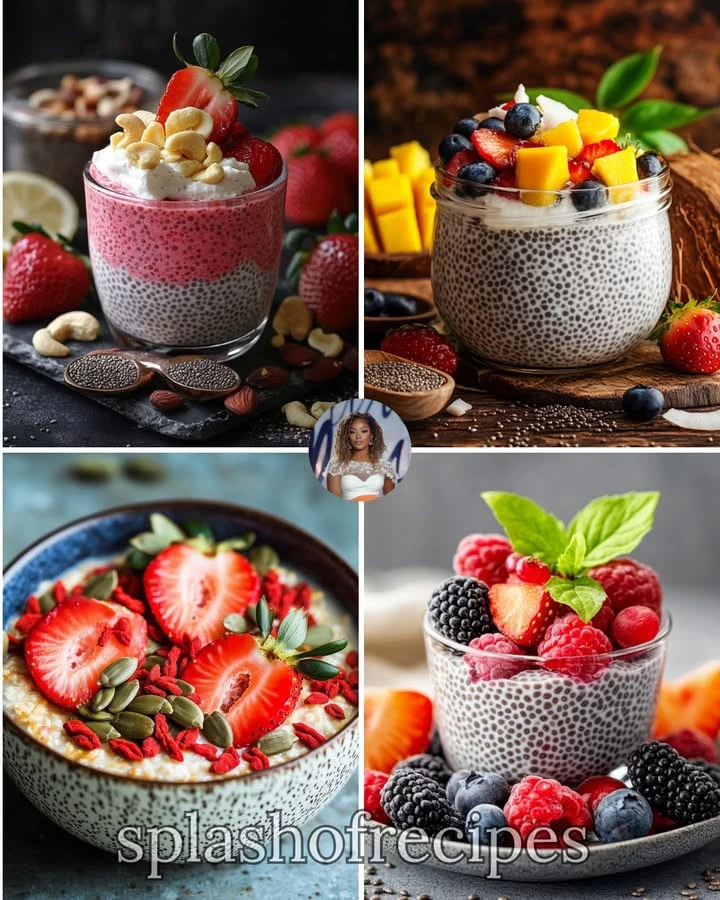 Strawberry Vanilla Chia Pudding in a glass topped with fresh strawberries