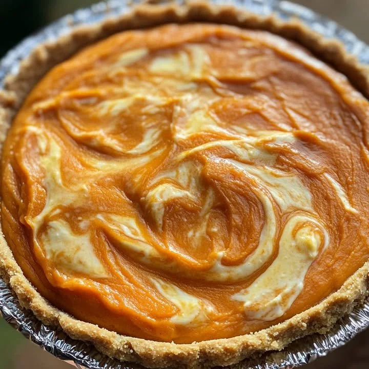 Delicious sweet potato cheesecake pie topped with whipped cream and spices