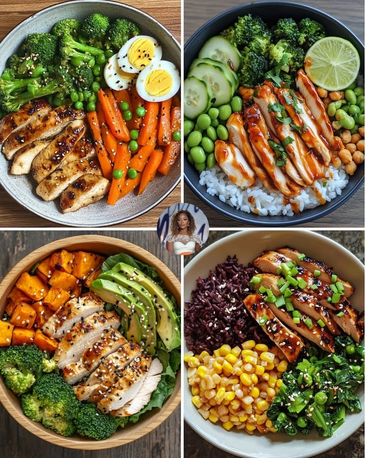 Plate of teriyaki chicken with miso roasted veggies on a wooden table