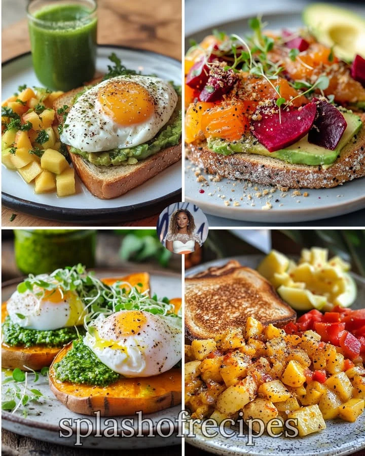 Toast topped with smashed avocado and poached egg for a healthy breakfast