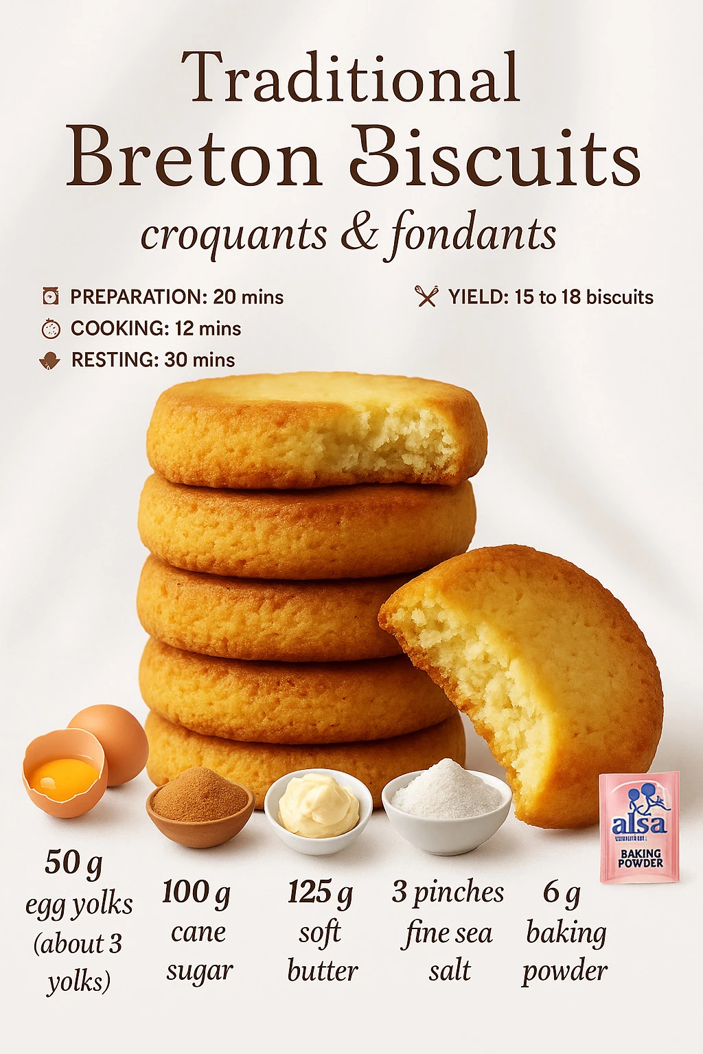 Traditional crispy Breton cookies on a wooden table