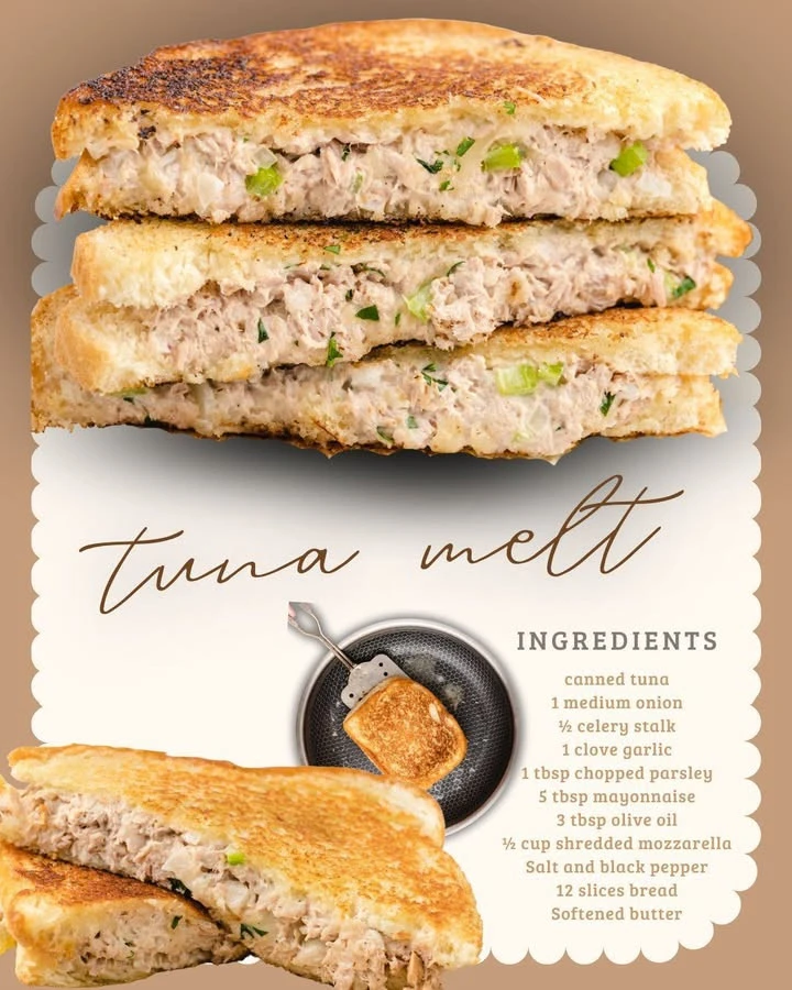 Delicious tuna melt sandwich with oozy cheese and fresh ingredients