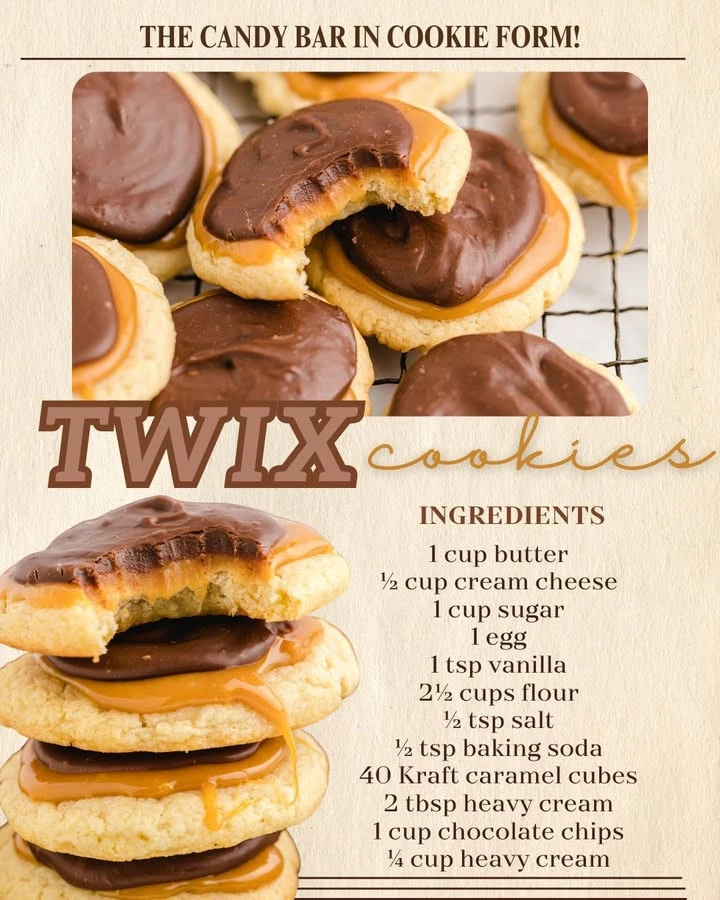 Delicious TWIX Cookies featuring chocolate, caramel, and cookie layers.