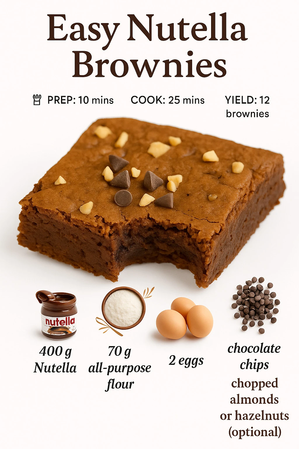 Ultra easy chocolate Nutella brownies baked to perfection