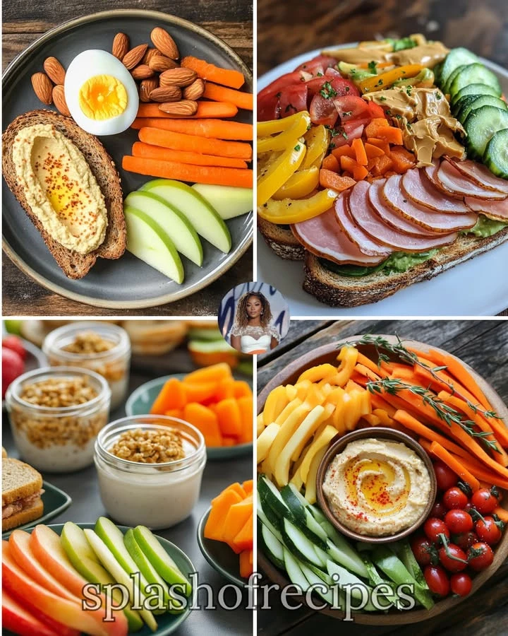 Whole grain toast topped with hummus and garnished with vegetables.