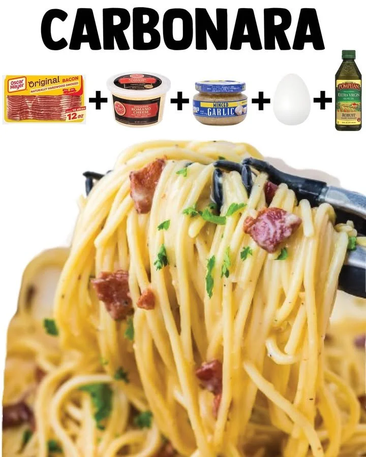 A plate of creamy 30-minute spaghetti carbonara topped with Parmesan cheese and parsley.