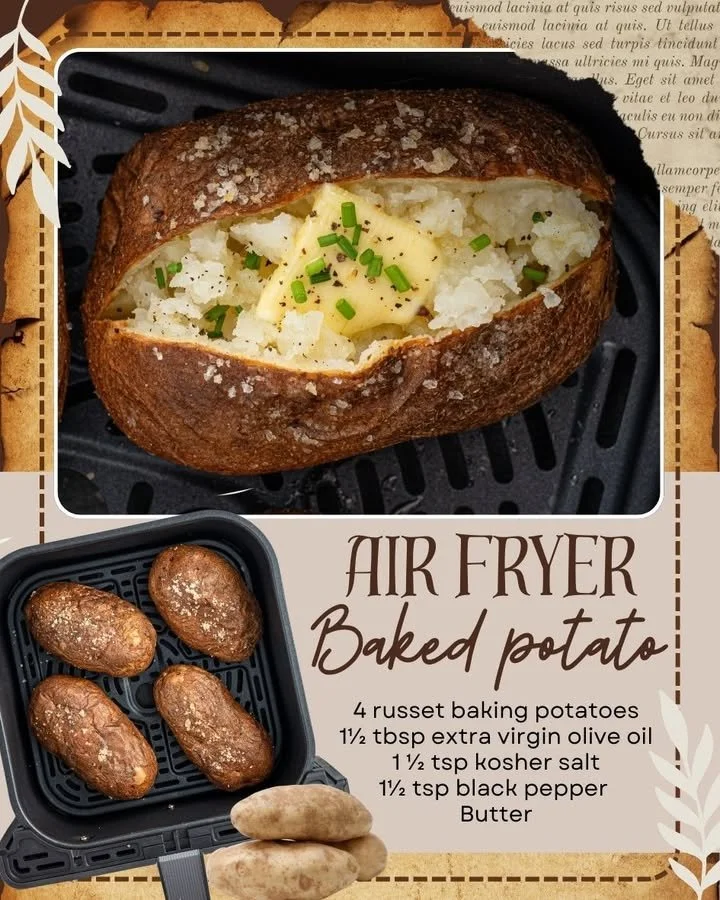 Delicious air fryer baked potato served with toppings