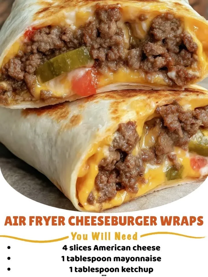 Air fryer cheeseburger wraps with melted cheese and fresh toppings
