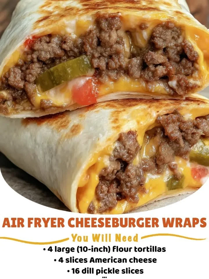 Air Fryer Cheeseburger Wraps served on a plate with condiments