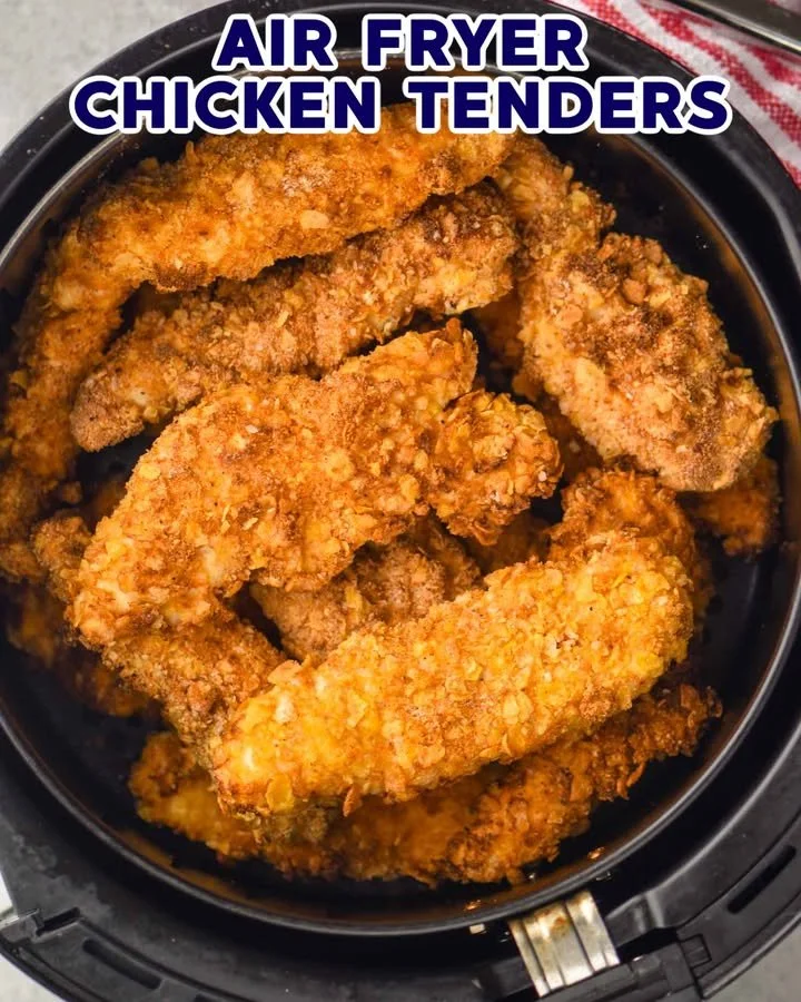 Crispy air fryer chicken tenders served with dipping sauce.