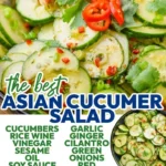 Delicious Asian cucumber salad served in a bowl, garnished with fresh herbs.
