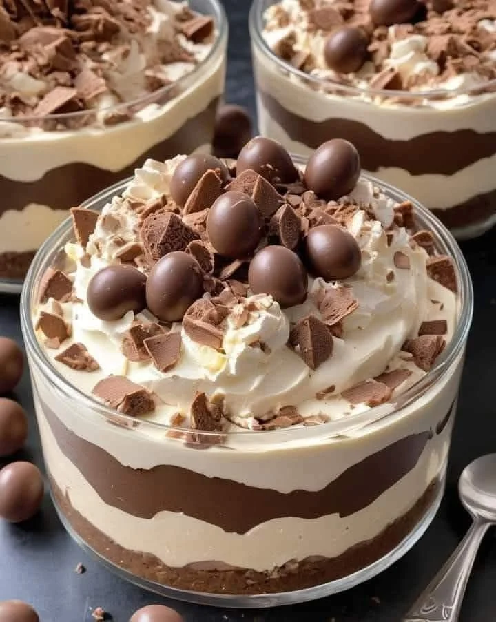 Baileys Chocolate Cheesecake Trifle dessert with layers of chocolate and cheesecake