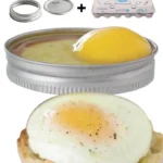 Baked eggs in mason jar lids served for breakfast