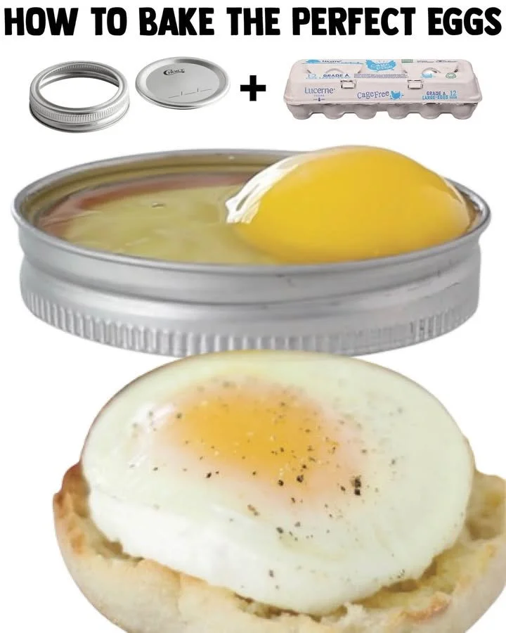 Baked eggs in mason jar lids served for breakfast
