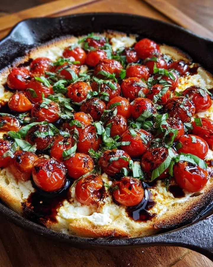 Baked goat cheese bruschetta dip served with toasted bread