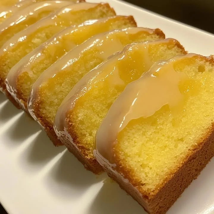 Deliciously baked lemon pound cake garnished with fresh lemon slices