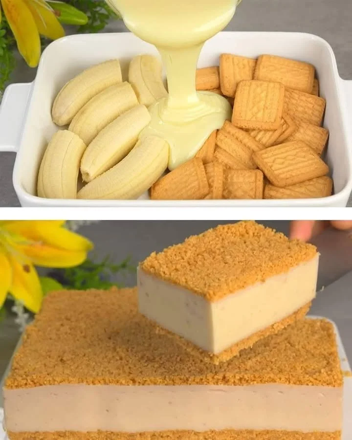 Delicious homemade banana cake topped with creamy frosting