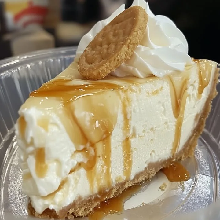 Slice of banana pudding cheesecake topped with banana and whipped cream