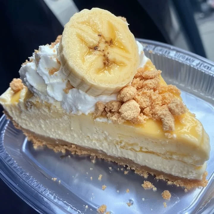 Delicious banana pudding cheesecake displayed on a plate