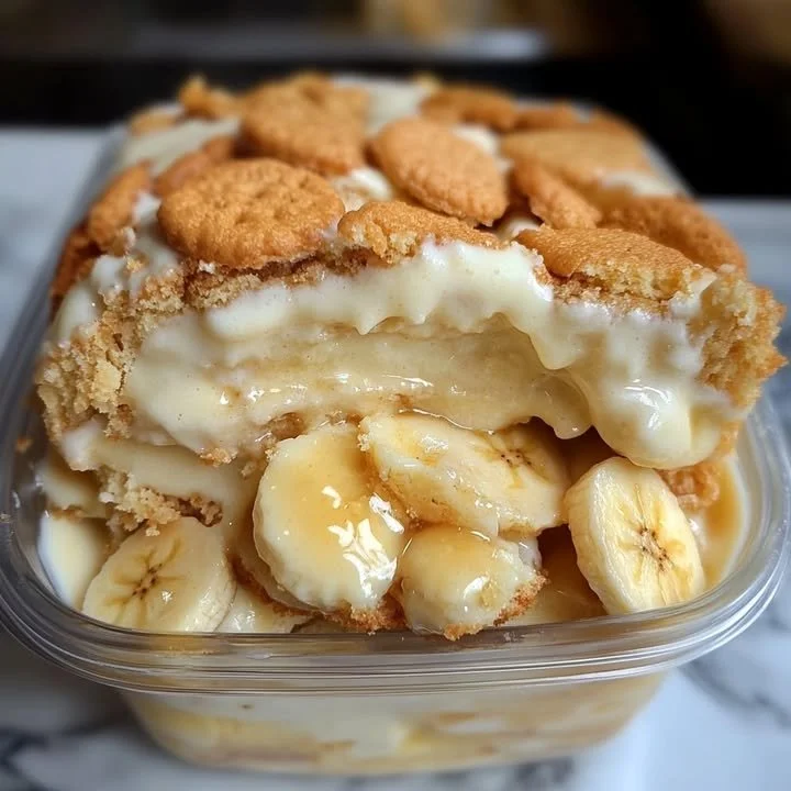 Delicious banana pudding dessert topped with extra banana slices
