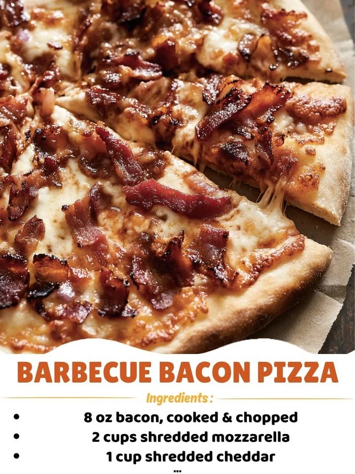 Delicious barbecue bacon pizza topped with cheese and smoky flavors.