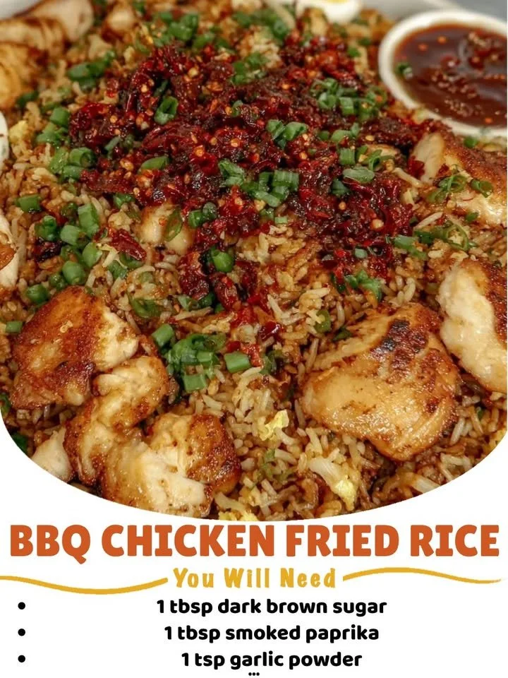 Delicious BBQ chicken fried rice served in a bowl with colorful vegetables