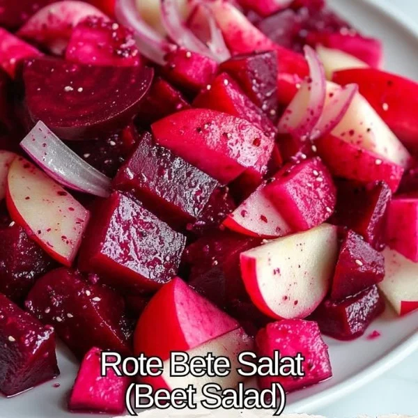 Delicious beet salad with fresh greens and vibrant colors.
