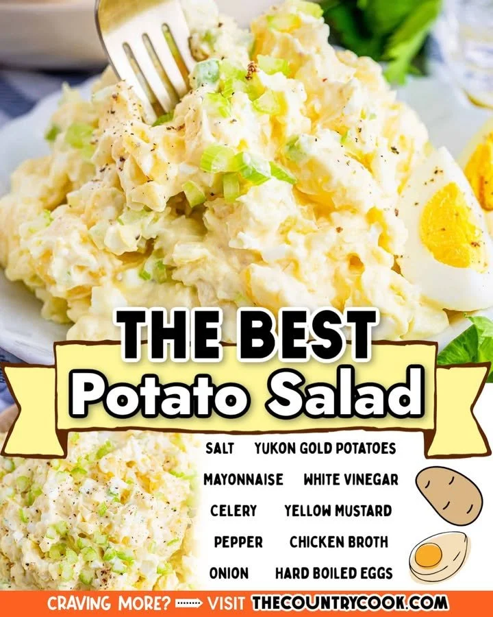 Delicious and creamy best ever potato salad served in a bowl.