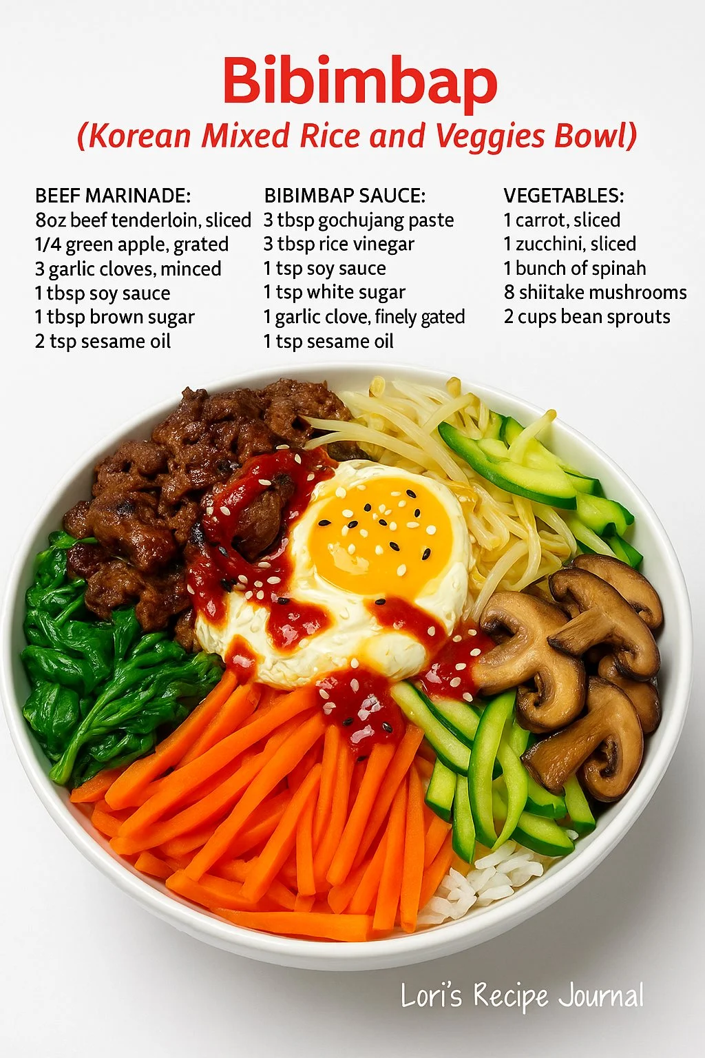 Bibimbap – a traditional Korean mixed rice bowl with colorful vegetables and toppings.