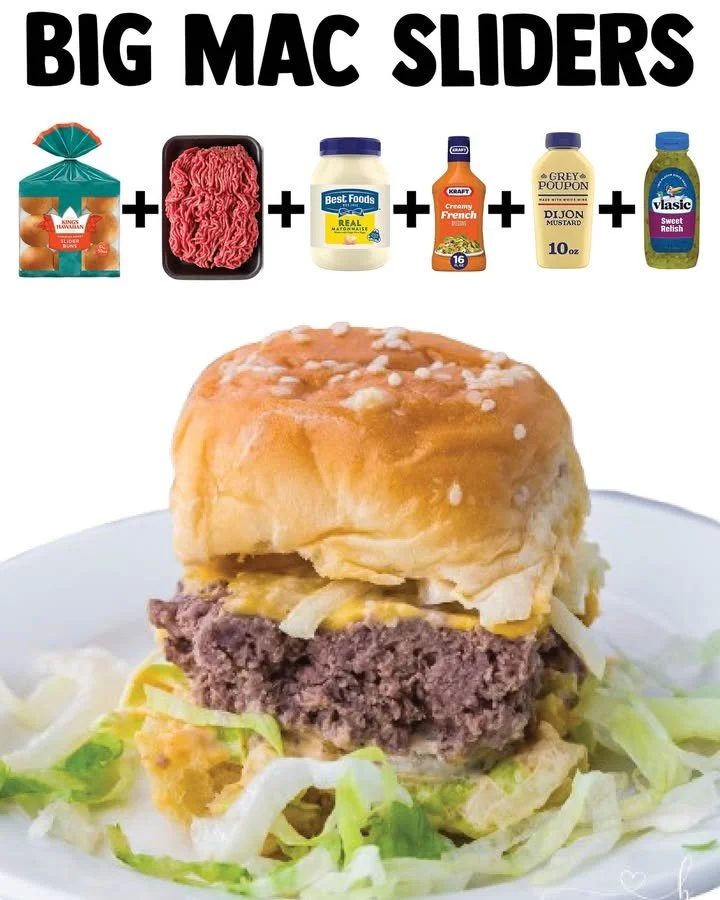 Delicious Big Mac sliders served on a plate, garnished with fresh ingredients