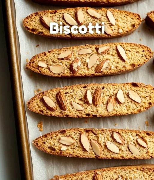 Homemade biscotti cookies displayed on a rustic wooden table.