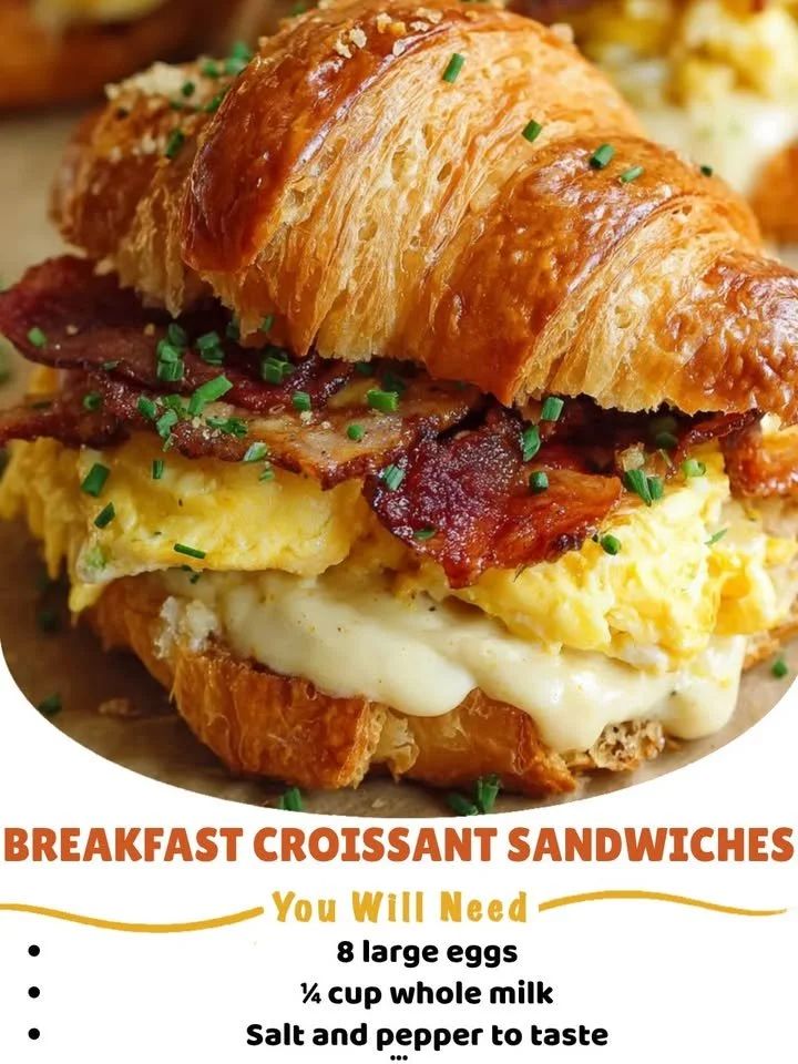 Delicious breakfast croissant sandwiches with fresh fillings