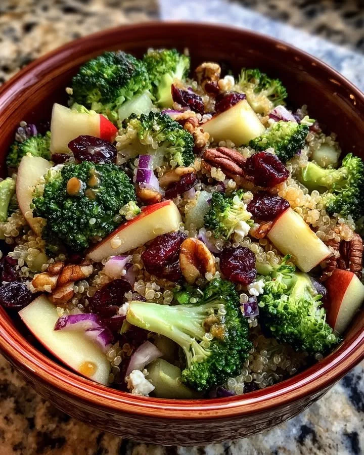 Healthy Broccoli Apple Quinoa Salad with fresh ingredients and vibrant colors