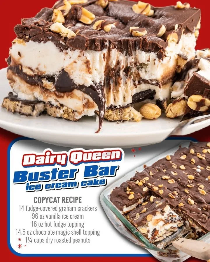 Buster Bar Ice Cream Cake with chocolate and creamy layers