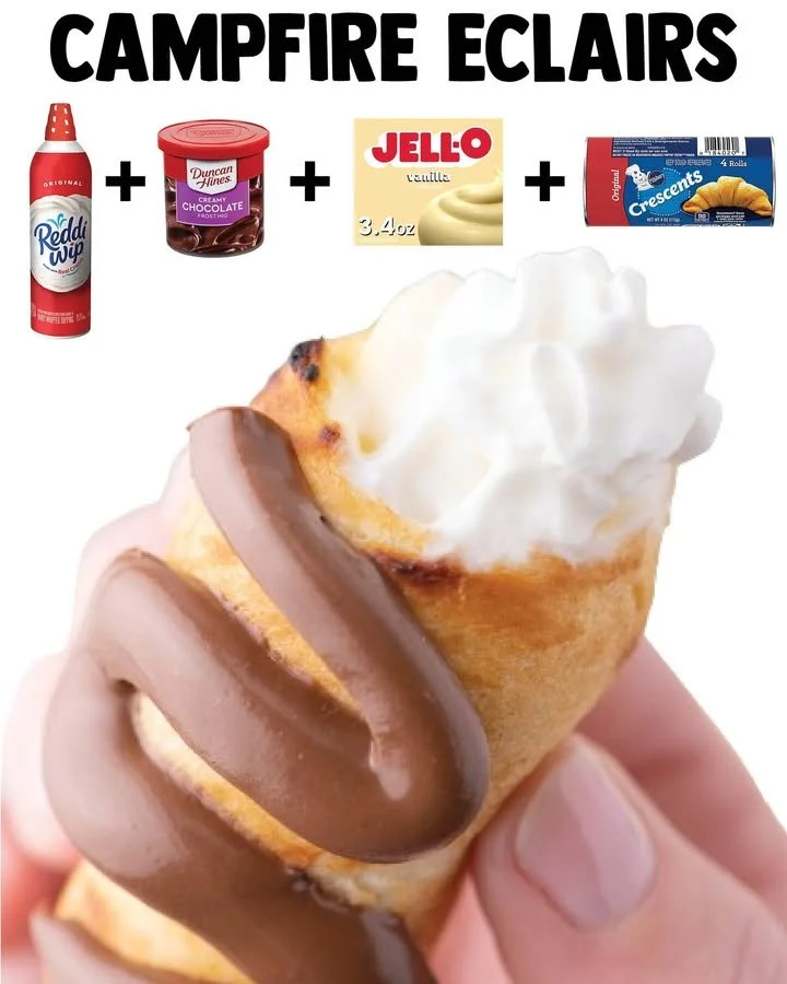 Delicious Campfire Eclairs roasted over an open fire for a sweet treat.