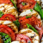 Delicious Caprese Salad with fresh tomatoes, mozzarella cheese, and basil leaves.