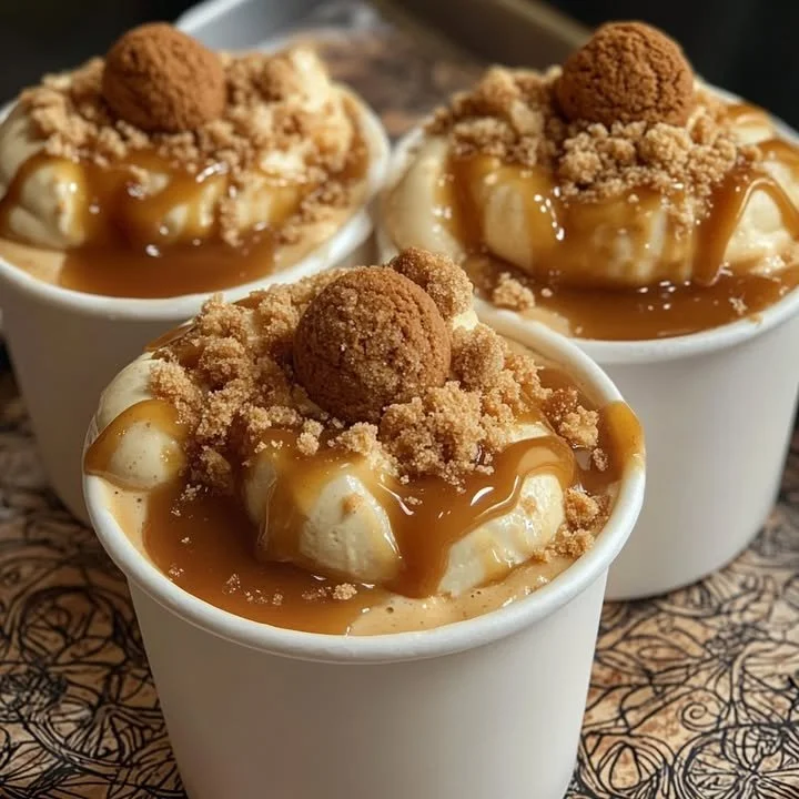 Caramel Cookie Butter Pudding Cups served in elegant dessert glasses