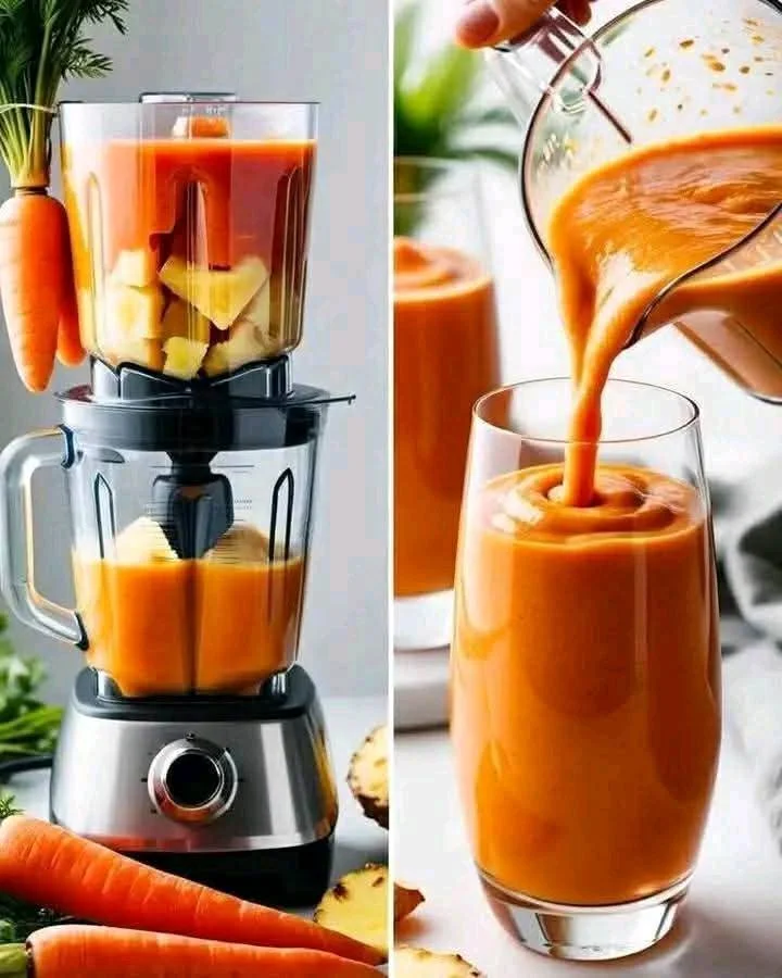 Delicious Carrot Pineapple Smoothie in a glass with fresh ingredients