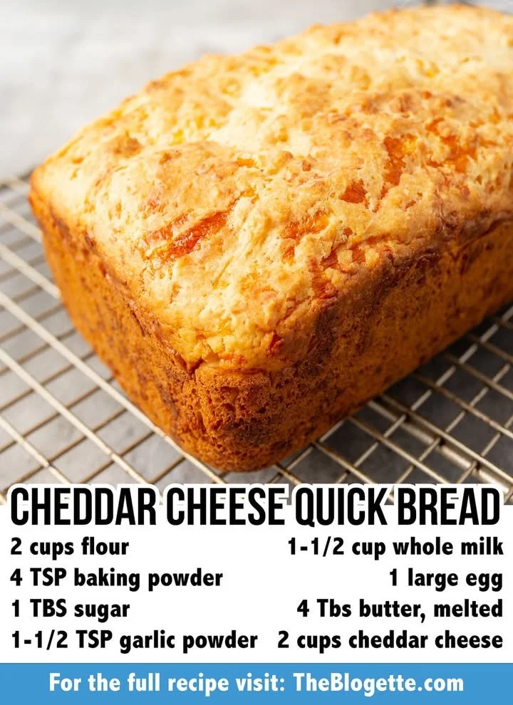 Delicious cheddar cheese quick bread fresh out of the oven