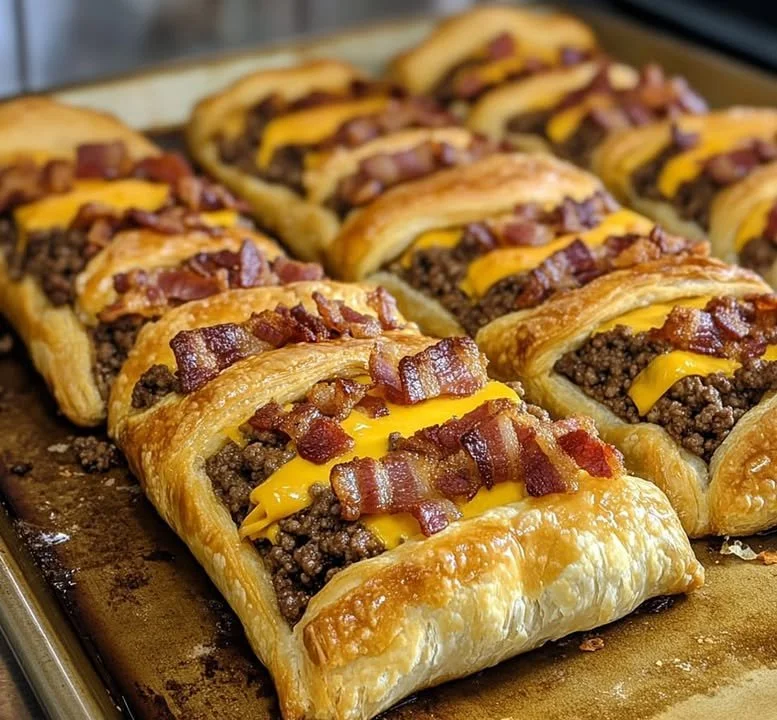 Cheesy bacon beef pastries fresh out of the oven