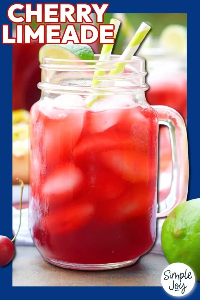 Refreshing Cherry Limeade beverage with cherries and lime slices