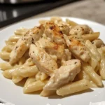 Creamy Chicken Alfredo pasta with grilled chicken and parsley garnish