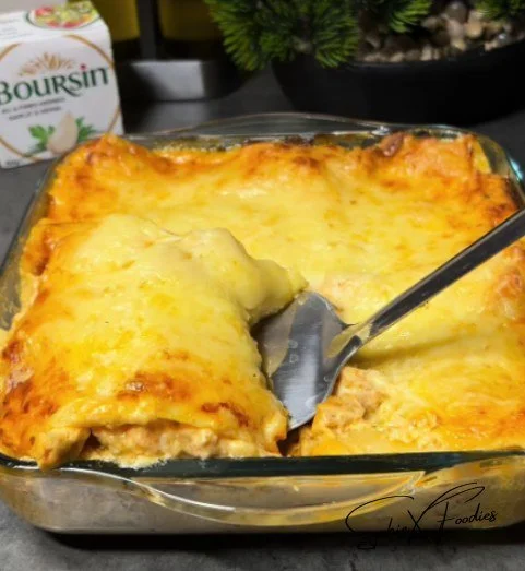 Delicious Chicken Gratin with Boursin cheese baked to perfection