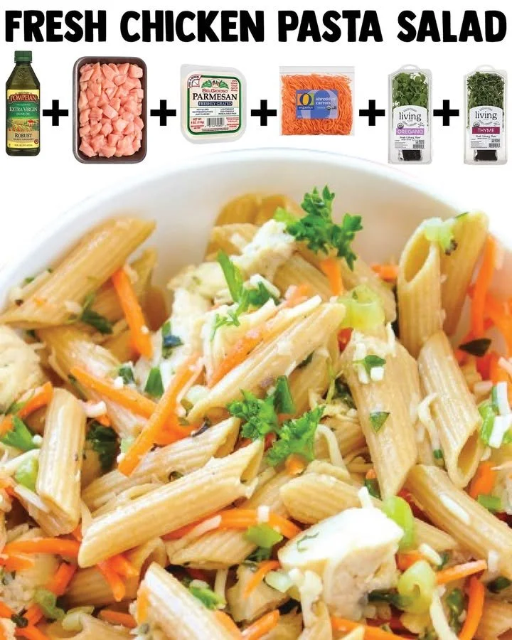 Delicious Chicken Pasta Salad with vegetables and dressing