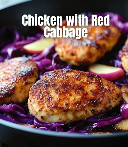 Delicious chicken served with vibrant red cabbage on a plate