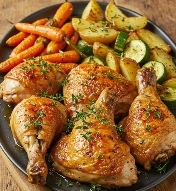 A colorful plate of chicken with mixed vegetables, a healthy dinner option.