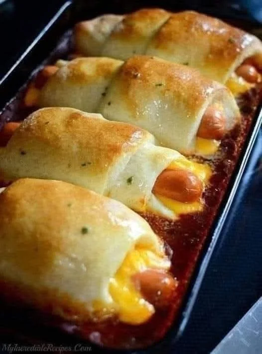 Chili Cheese Dog Bake with melted cheese and savory chili