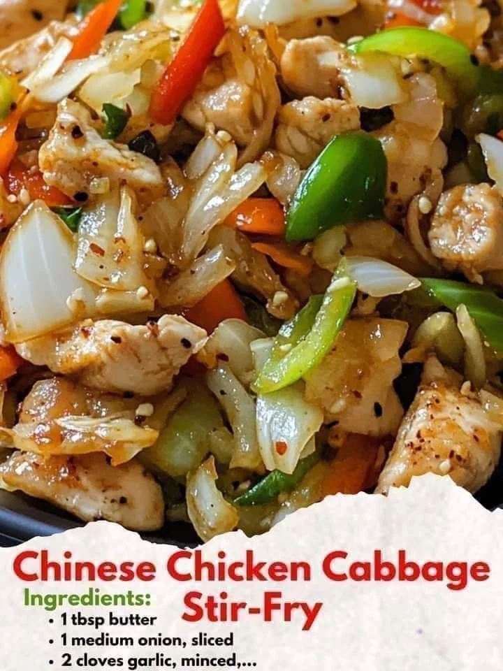 Delicious Chinese Chicken Cabbage Stir-Fry served on a plate with colorful vegetables